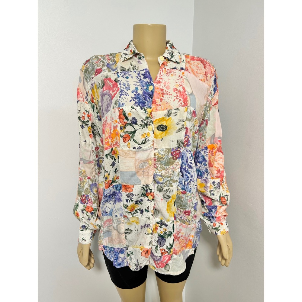 VTG Tristan & Iseut Patchwork Floral Cottagecore Feminine Button Down Shirt M